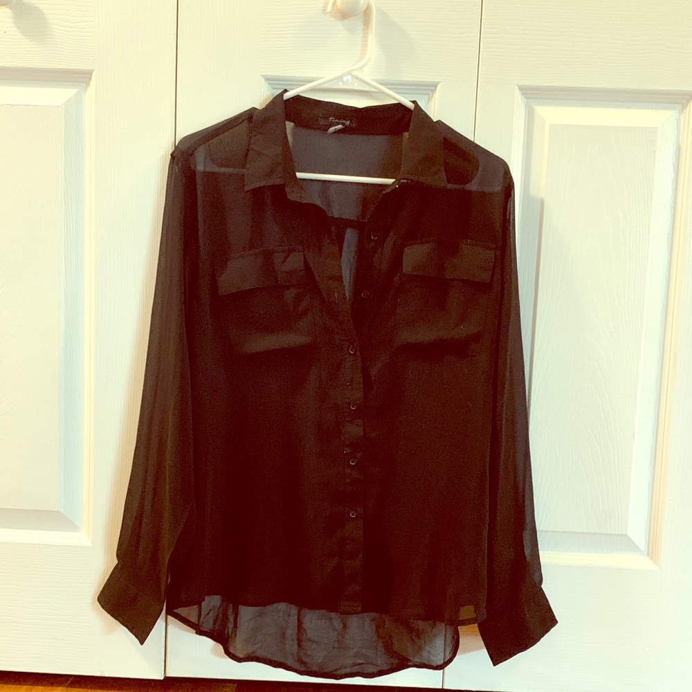 Long Sleeve Sheer Button Down